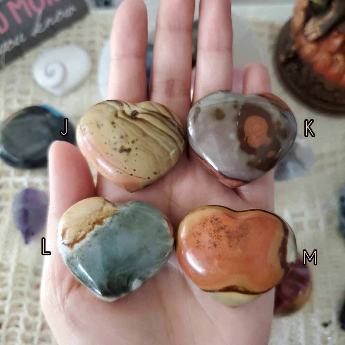 venusiancrafts_'s tweet photo. C&amp; D are sold but the rest of these small polychrome jasper cuties are looking for homes! 💖

https://t.co/mXYViiuaU3 https://t.co/0WBD5HFTAW