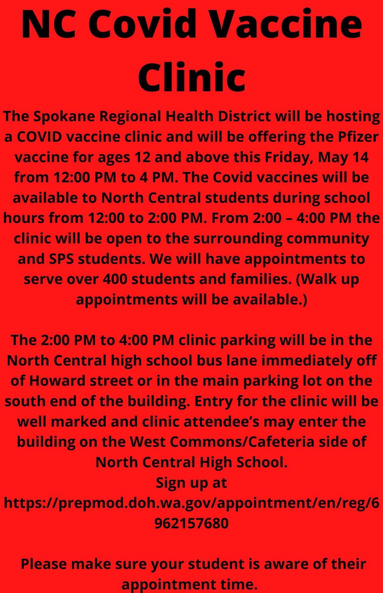 NC COVID vaccine clinic. Reserve your appointment today! Available for tomorrow and the following Friday! prepmod.doh.wa.gov/appointment/en…