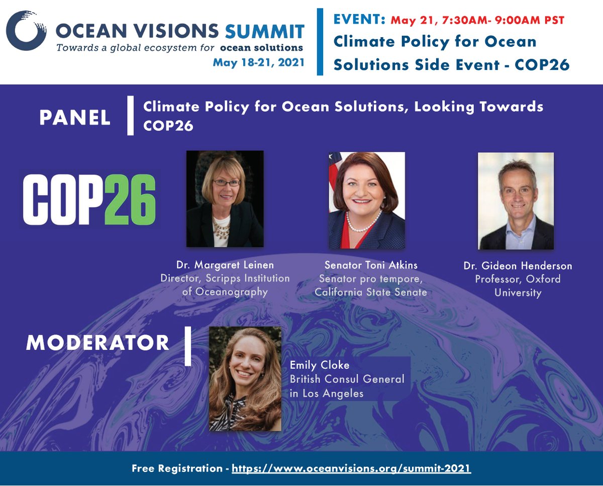 UKinLA's tweet image. As part of #oceanvisions21 Summit CG @EmilyClokeUK will moderate “Climate Policy for Ocean Solutions, Looking Towards COP26.&quot; It will bring together a multi-sector community to focus on #OceanSolutions.

📅21 May, 7:30am-9:00am PST
Register:oceanvisions.org/summit-2021
@Scripps_Ocean