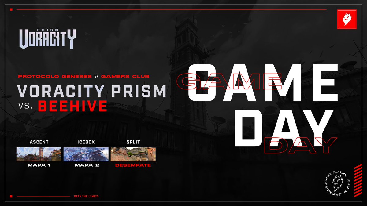 VoracityTeam's tweet photo. DIA DE JOGO!

MD3 na Protocolo Genesis pela @GamersClubVAL 

Primeiro mapa: Ascent 

Inicio: Atacando ⚔️

#GoVRY #SejaVoraz https://t.co/Vqfx71vs7N