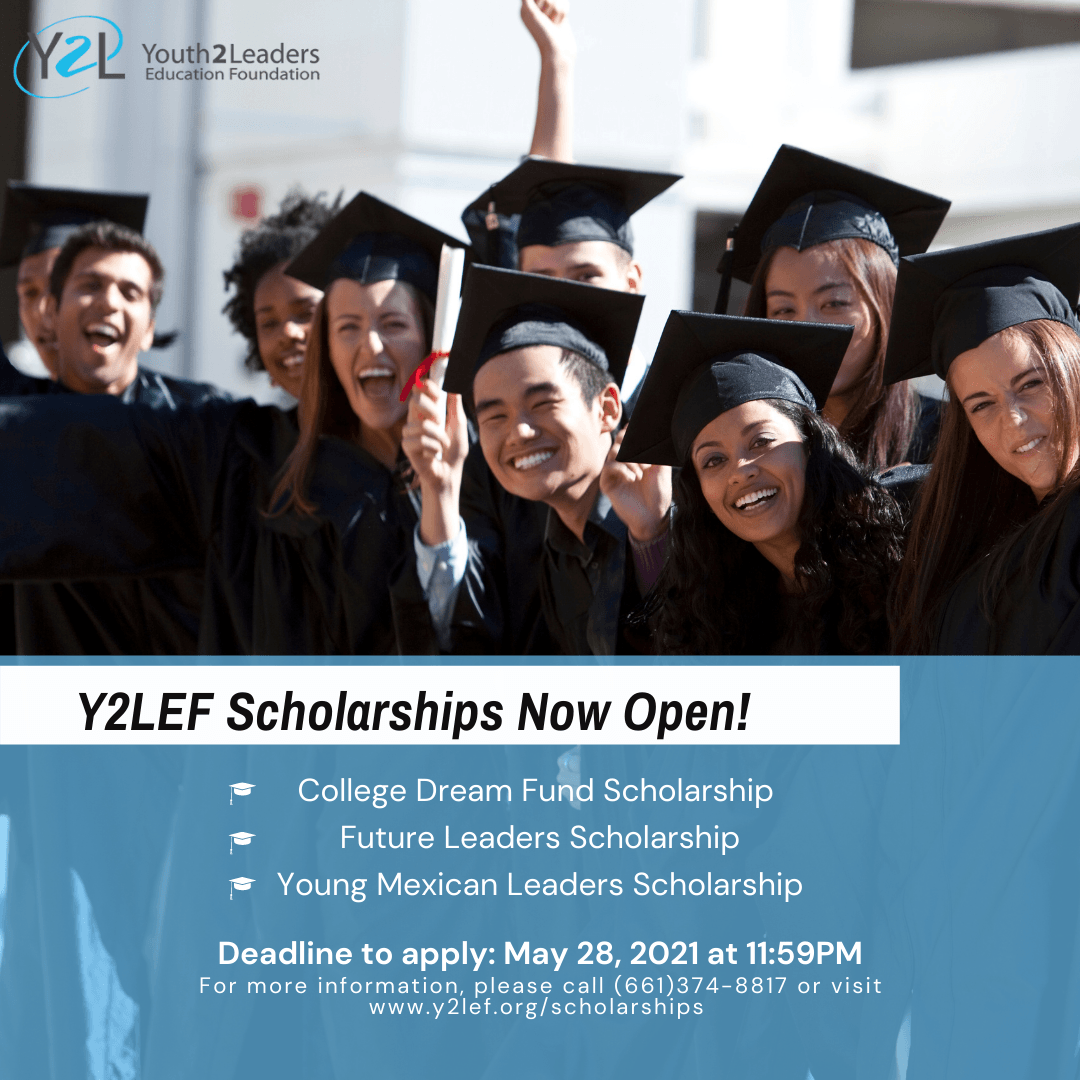 kern2college's tweet photo. Hey Scholars, the Youth2Leaders Education Foundation Scholarship Application is now open! 

Youth2Leaders offers 3 scholarships. Visit https://t.co/beJHS76acQ to apply! The deadline is Friday May 28th, @ 11:59 pm. https://t.co/2btzssKQsI