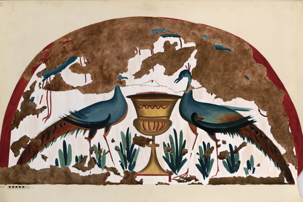 LeachGreekTombs's tweet photo. Why is it called a shear painted tomb one may ask? The inside of the tomb walls was plastered and elaborately painted in a coordinated manner. Within the walls were different paintings, on the rear wall we see two identical peacocks, with a large vase in the middle. https://t.co/uB8EEl27eT