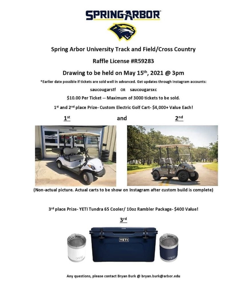 Where are my golfers??? It's the last day to enter to win a golf cart!!! Tickets only $10. Win big!!!
