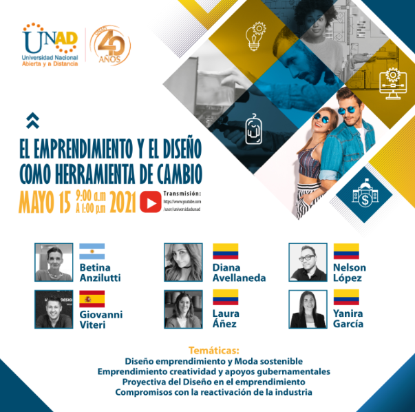 El programa de Diseño Industrial de la <a href="/UniversidadUNAD/">Universidad UNAD</a> lo invita al Seminario Internacional El emprendimiento y el diseño como herramienta de cambio. Puedes inscribirte en docs.google.com/forms/d/e/1FAI… 
 y la transmisión se realizará por youtube.com/user/universid…