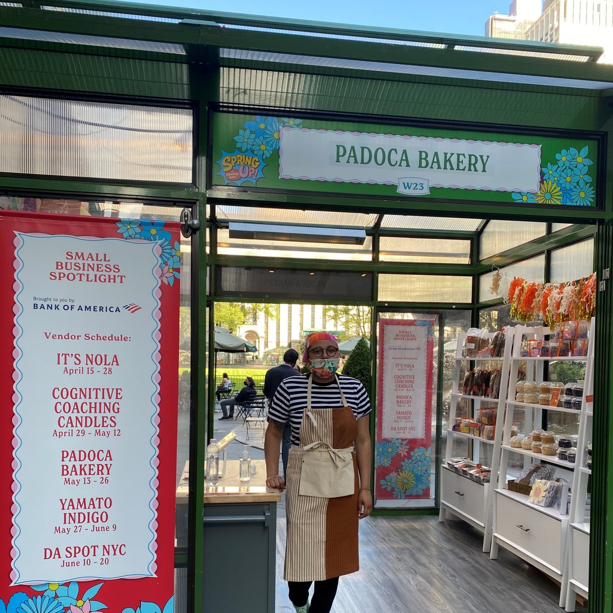 Fresh baked goodness! <a href="/padocabakery/">Padoca Bakery + Cakes</a> opens shop at <a href="/BankofAmerica/">Bank of America</a>'s #SmallBusinessSpotlight kiosk at <a href="/UrbanspaceNYC/">Urbanspace NYC</a>’s Spring Up Market at @BryantParkNYC TODAY!  Stop by &amp; try their tasty treats – available at the pop-up booth near the Bryant Park Fountain until 5/26!