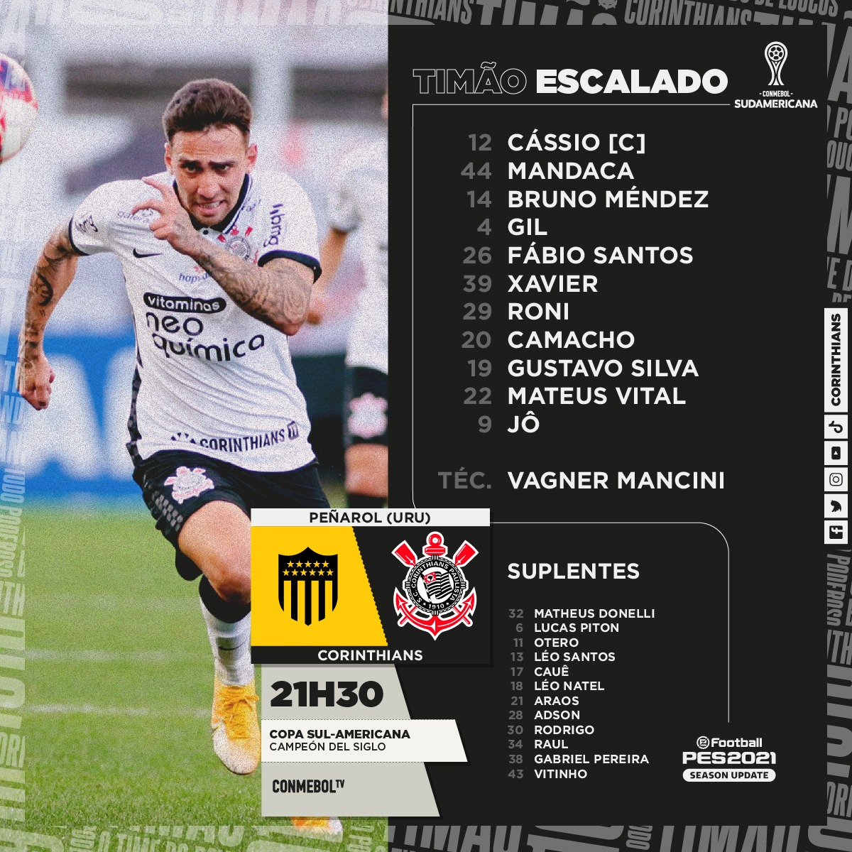 A escalação do Corinthians para o próximo jogo