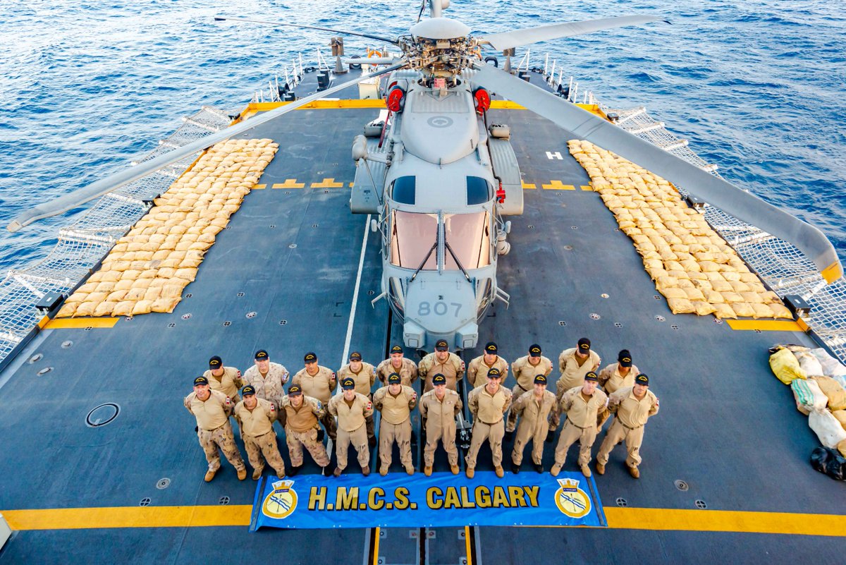 CanadianForces's tweet image. Leading the charge 🐎

@HMCSNCSMCalgary has done it again &amp;amp; seized 
Over 10 tons of hashish
1190 kg heroin 
880 kg methamphetamine

Removing illegal drugs from the streets &amp;amp; out of the hands of criminals. This is why Canada needs a Navy. 
#OpARTEMIS #WeTheNavy