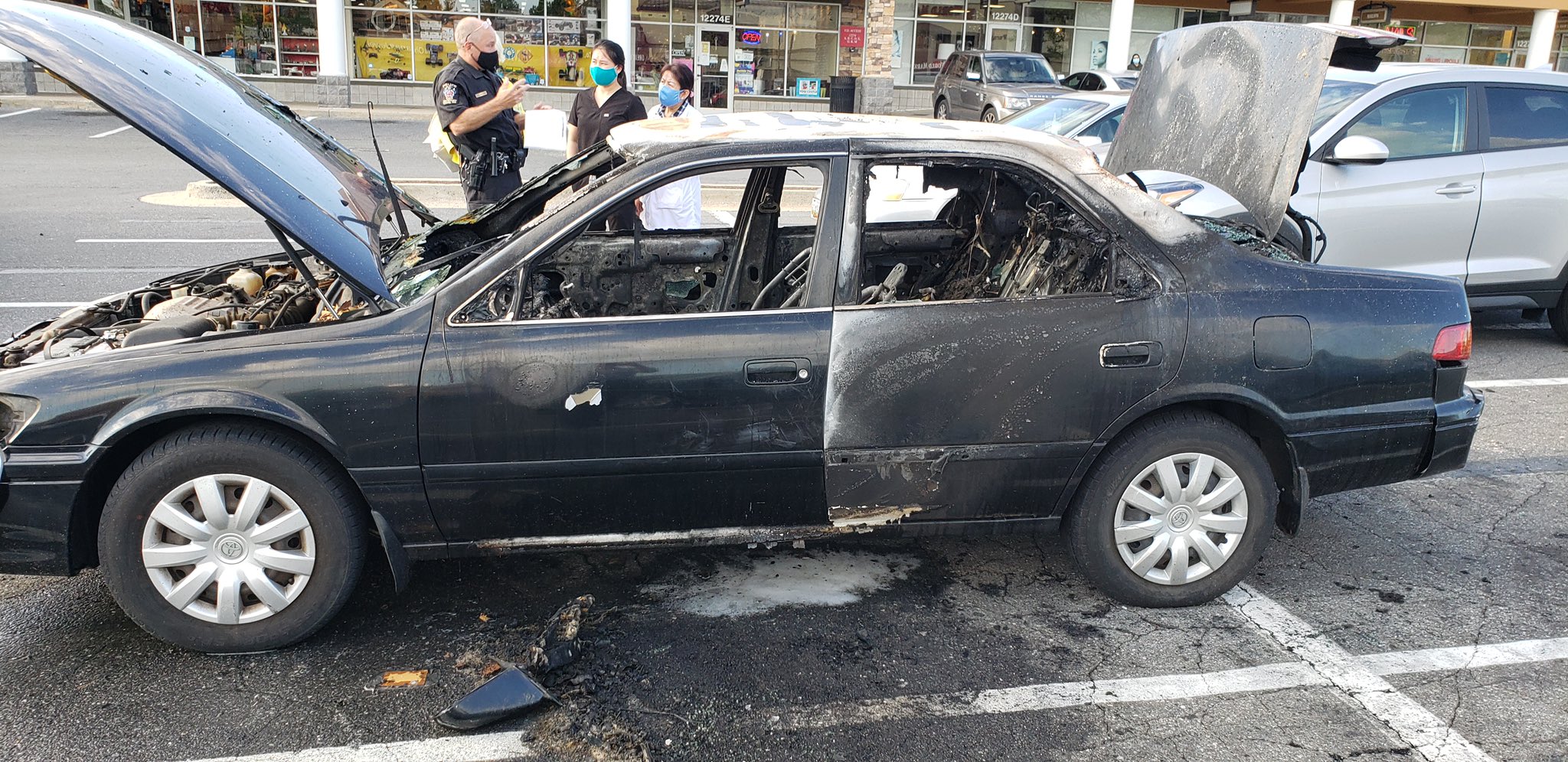 A driver smoking a cigarette burned their car completely.