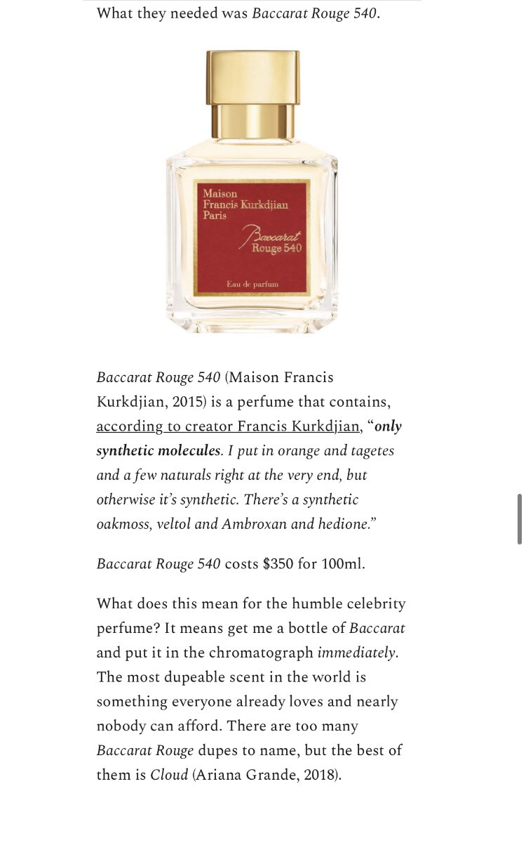 Jessica Collins on X I cannot stand the smell of Baccarat Rouge 540 latex gloves and dental equipment but this is really fascinating Baccarat Rouge 540 Maison Francis Kurkdjian 2015 is a