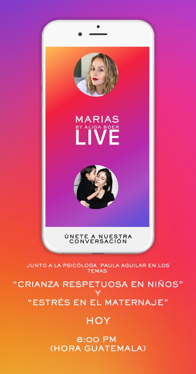 Te esperamos este jueves en nuestro instagram live, hoy 8pm hora de Guatemala.
Junto a la Psicóloga Paula Aguilar y nuestra CEO Alida Boer