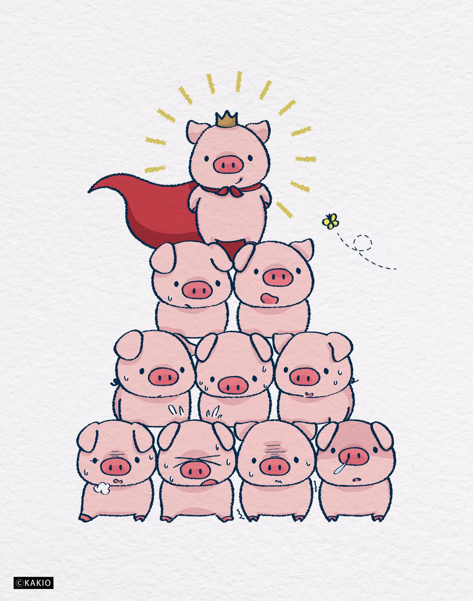 かきお Suzuriで販売中 アグレッシブ組体操 イラスト イラスト好きな人と繋がりたい 絵描きさんと繋がりたい かわいいイラスト ゆるいイラスト 絵描き 落書き デザイン 組体操 王様 ピラミッド 動物 ブタ ミニブタ マイクロブタ T