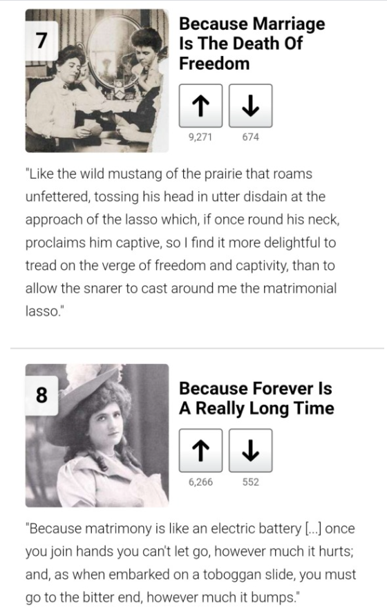 A Victorian magazine asked spinsters why they were single and some of the answers were brutal. I particularly like No.2 😭😭😭