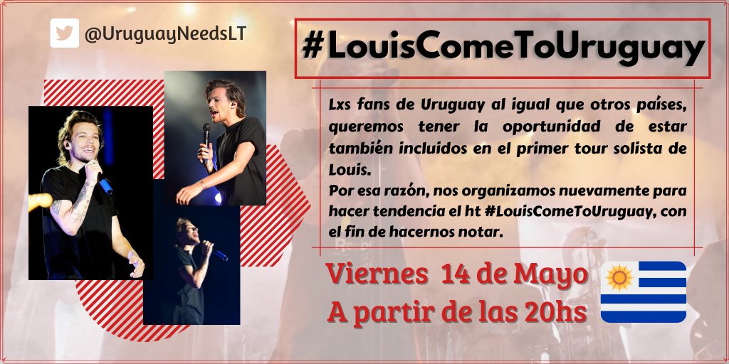 hsxilluminate's tweet photo. Mañana a partir de las 20hs vamos a estar usando #LouisComeToUruguay, además vamos a estar haciendo stream a Walls, y así lograr que Louis entre en los 50 más virales de uruguay‼️🇺🇾 
Hay pila de playlist disponibles para escuchar y varios hilos de preguntas que se pueden hacer https://t.co/4OZ3LhdUfG