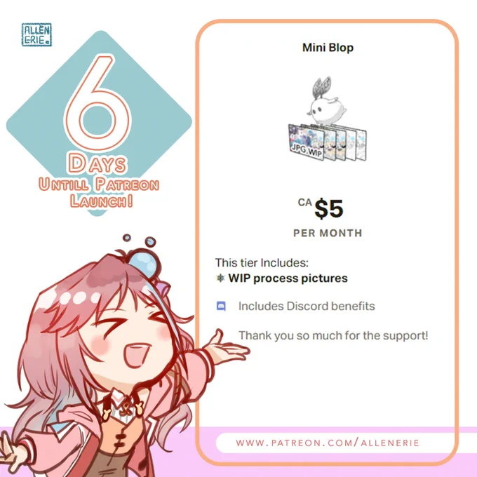 6 DAYS to Launch my Patreon!!!! Introducing you the first tier~! Nervous but also excited!! This will be my first time , so there might be trial and error the first few months, so if you guys have feedback or question send them away!
https://t.co/L10Oha7QAL 