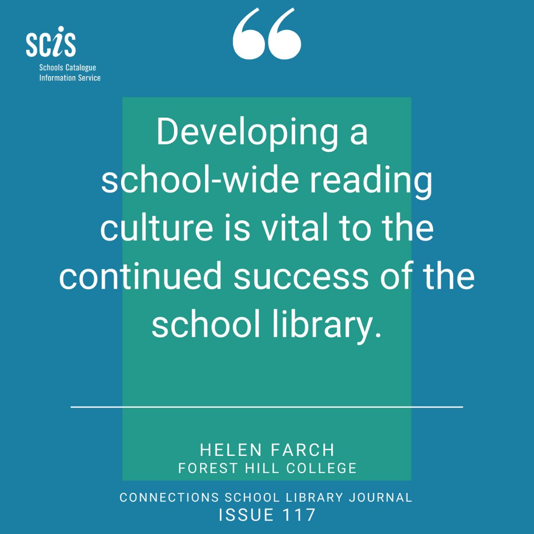 scisdata's tweet image. In the latest issue of #Connections magazine, SCIS speaks to Helen Farch, Forest Hill College, about what is happening in their school library.

Visit scisdata.com/connections/is…

#SCISPosters #SCISData #schoollibrary #schoollibrarian #SchoolwideCultureOfReading #ReadingCulture