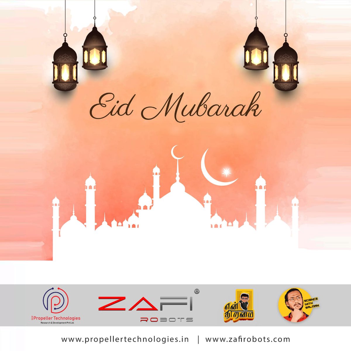May this Eid bring joy and love to your heart and create all the opportunities for success for you! 
Eid Mubarak.🌙✨

#EidMubarak #PropellerTechnologies #ZafiRobots #enthiramai #ScienceWithSalman