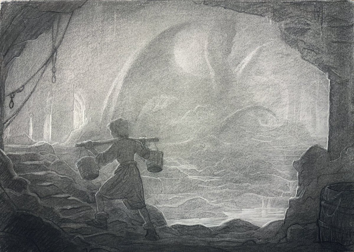 PJLynchArt's tweet photo. One of a bunch of preliminary studies for a very exciting fantasy book I am going to be illustrating.
The author, who shall remain nameless for the time being, has kindly included all the things I most love to draw!
#dragon #dragonlair #fantasyart #preliminarystudy #charcoal https://t.co/8sMoi9CVkE