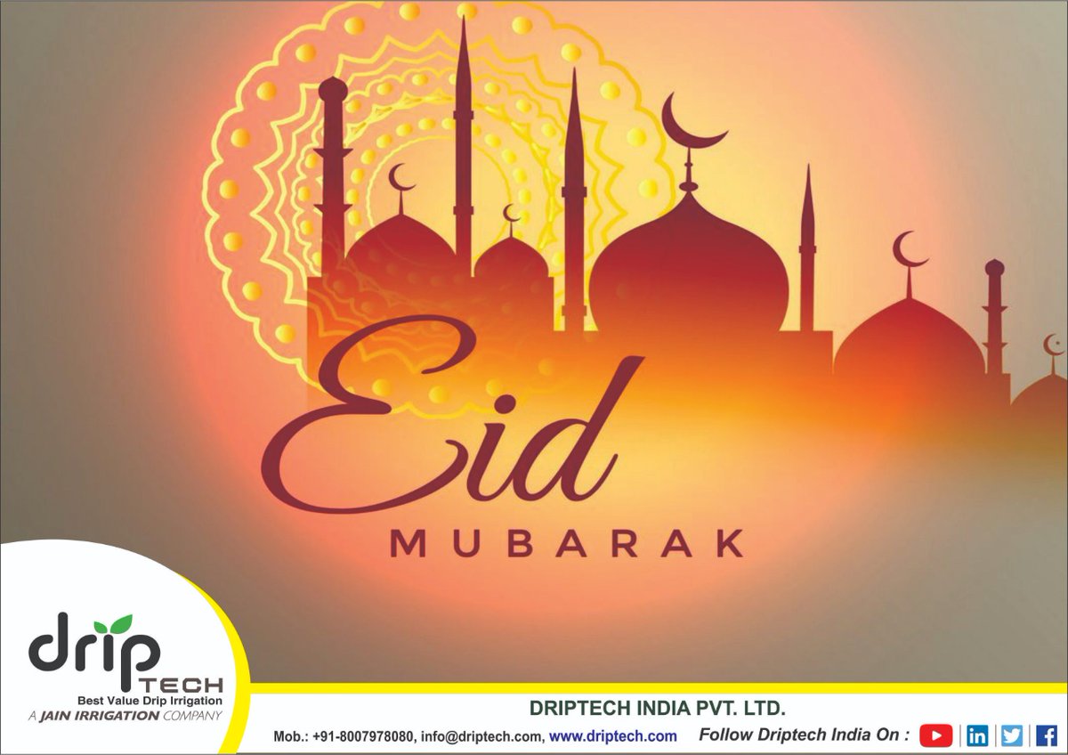 Driptech's tweet image. On this holy festival, wishing you a day filled with lots of laughter and happy moments. Eid Mubarak to you and your family.
#happyeidmubarak #driptechindia #irrigation #JainIrrigation