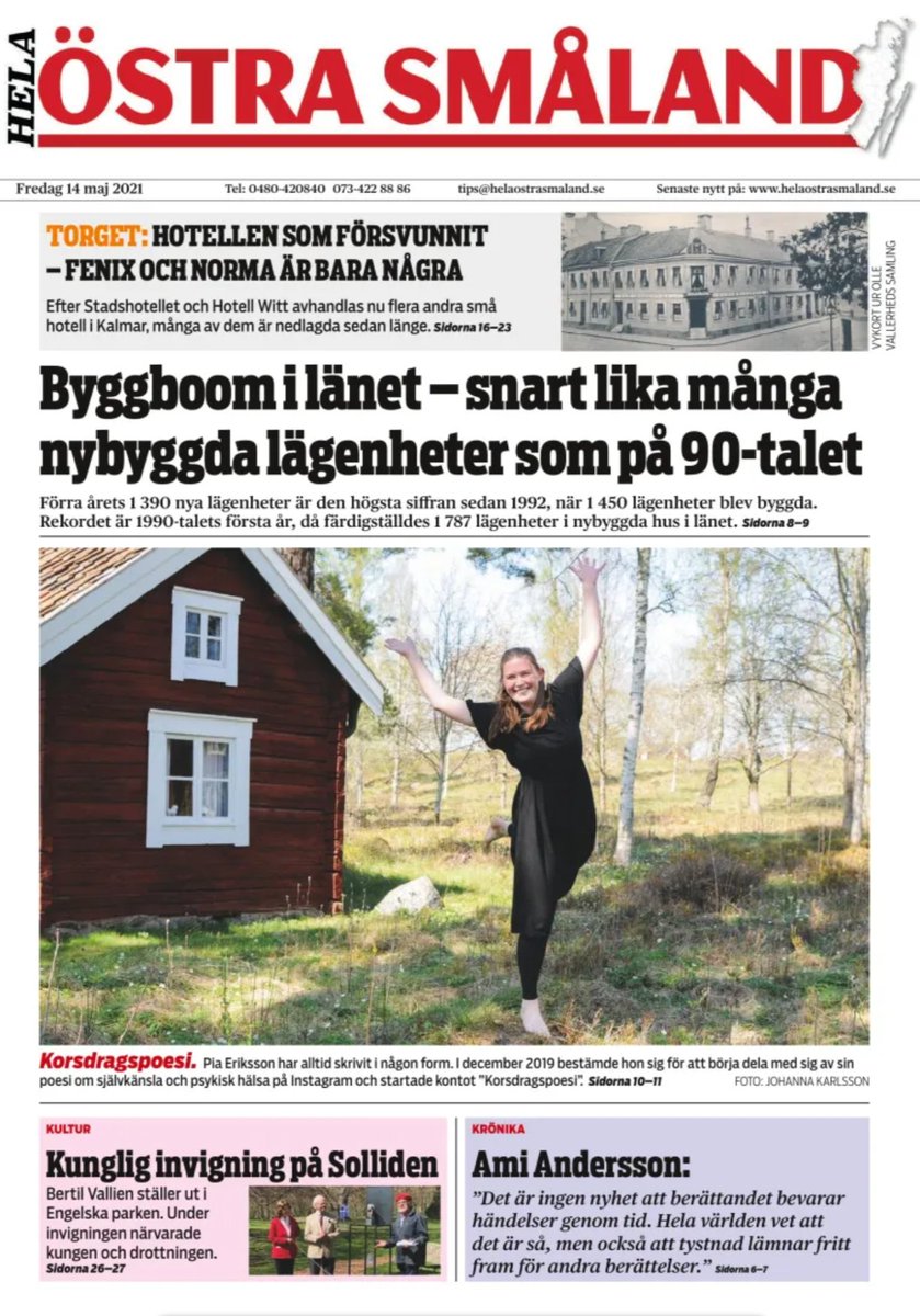 Veckans e-tidning ute nu! Byggboom🏗️, poesi och psykisk hälsa✍️, kunglig invigning👑, ännu fler hotell på Torget🏨, krönika av Ami Andersson📝 och mycket mer! Prenumerant? TACK!👍 📰👓
e-tidning.helaostrasmaland.se