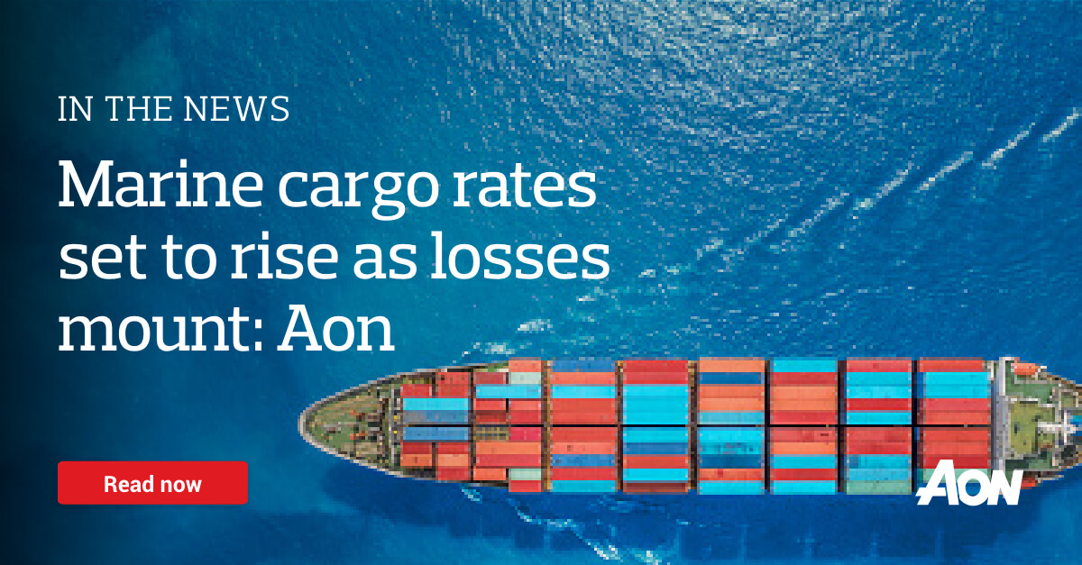 ‘Marine #cargo rates set to rise as losses mount: Aon’ – read <a href="/insuranceNEWS/">insuranceNEWS</a> coverage of Aon’s Marine Cargo Insurance Market Update findings, including market’s continued pricing increase and limited capacity at: aon.io/2QhEkUl #marineinsurance  #cargoinsurance #cargo