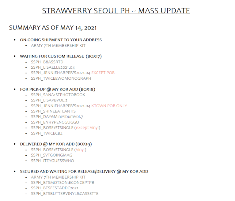 StrawVerrySPH's tweet photo. MASS UPDATE as of May 14, 2021

Please read carefully below ✨

Thank you for your patience and understanding 🤗💜

Don't hesitate to DM us if you have any concerns/questions.

#StrawVerryUpdates 🍓 https://t.co/b6Y5CBnHcS
