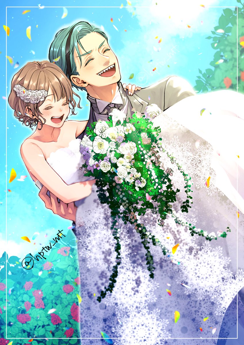 1girl 1boy carrying dress flower closed eyes princess carry  illustration images