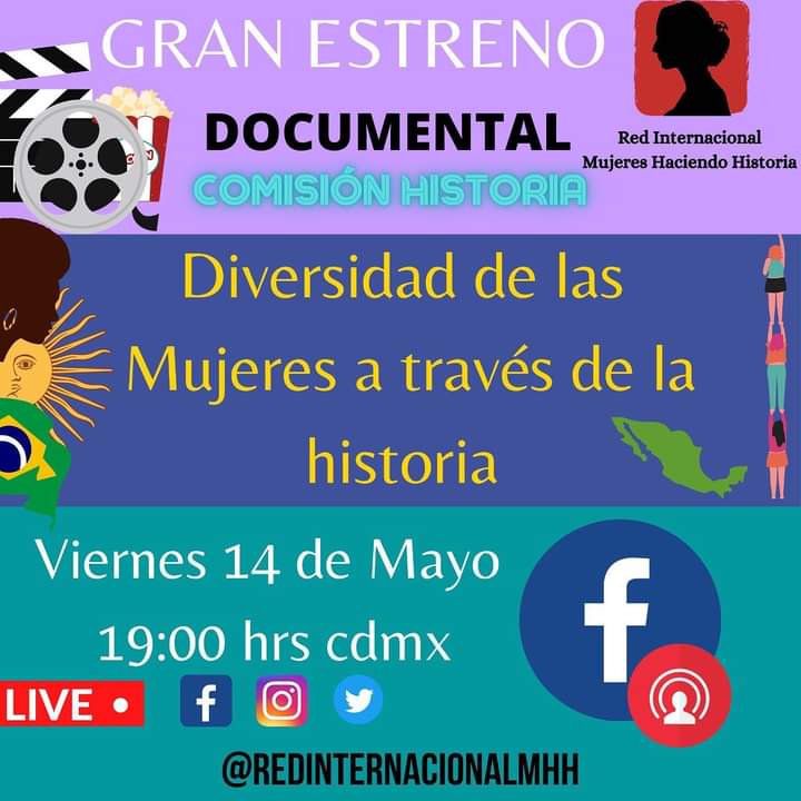 ⚠️No te puedes perder el gran estreno del documental “Diversidad de las mujeres a través de la historia” dirigido por nuestra Comisión de Historia.

 ¡La transmisión será viernes 14 de mayo a las siete de la noche en la página de Facebook de nuestra Red!

#RIMHH