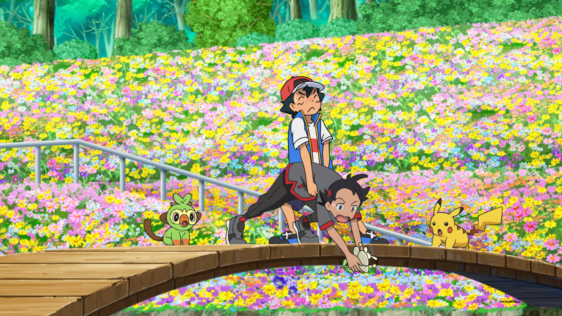 ポケモン公式ツイッター No Twitter 今日のアニポケ ゴウのフラべべたちが一斉にフラエッテに進化 しかし5匹いたはずのフラベベのうち 白いフラベベがいない どうやら乗っていた花弁が欠け 飛べなくなっていたようだ 白いフラベベに新しい花を探すため