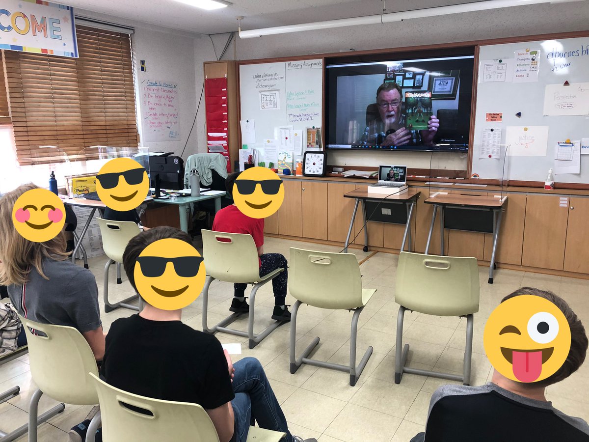 AshleyCottier's tweet photo. Thank you Edward Bloor and @OneCrazyRita for joining us over zoom to talk about your books and what it is like to be an author! The 6th graders were beyond excited for this opportunity! @busanfs https://t.co/l8h9XODo1i