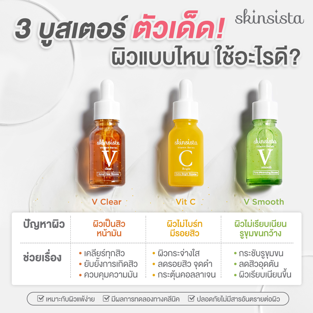 SkinsistaTH's tweet photo. 3 บูสเตอร์ตัวเด็ด! ผิวแบบไหน สูตรไหนดี?
Skincareบำรุงผิว ควรเลือกให้ตรงกับปัญหา เพื่อให้ได้ประสิทธิภาพที่ดีที่สุด
ผิวเป็นสิวใช้🧡𝐕 𝐂𝐥𝐞𝐚𝐫
ผิวไม่ไบรท์ หมองคล้ำ เป็นรอยสิวใช้💛𝐕𝐢𝐭𝐂
ผิวมัน ไม่เรียบเนียน รูขุมขนกว้างใช้💚𝐕 𝐒𝐦𝐨𝐨𝐭𝐡
#Skinsista #VClear #VitC #VSmoot https://t.co/itUvL3iPDm