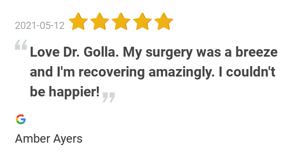 golla_center's tweet photo. New 5.0-star Review: "Love Dr. Golla. My surgery was a breeze and I'm recovering amazingly. He was easy to talk... https://t.co/yoJXBUWrqT