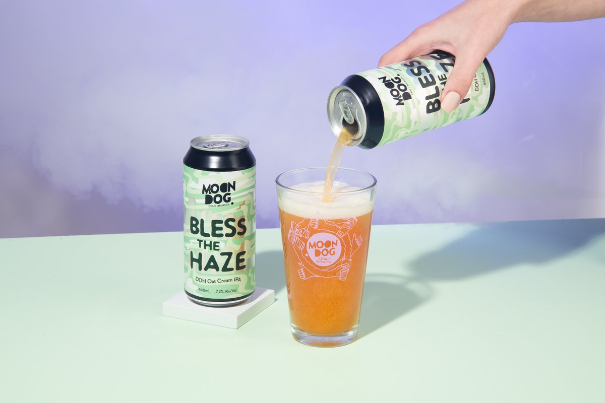 Another week, another brand spankin' new beer! Introducing Bless The Haze Double Dry Hopped Oat Cream IPA This lush, lactose-y DDH Oat Cream IPA is bursting with passion fruit and pineapple with a hoppy and slightly bitter finish! Shop here: bitly.com/MoonDogStore