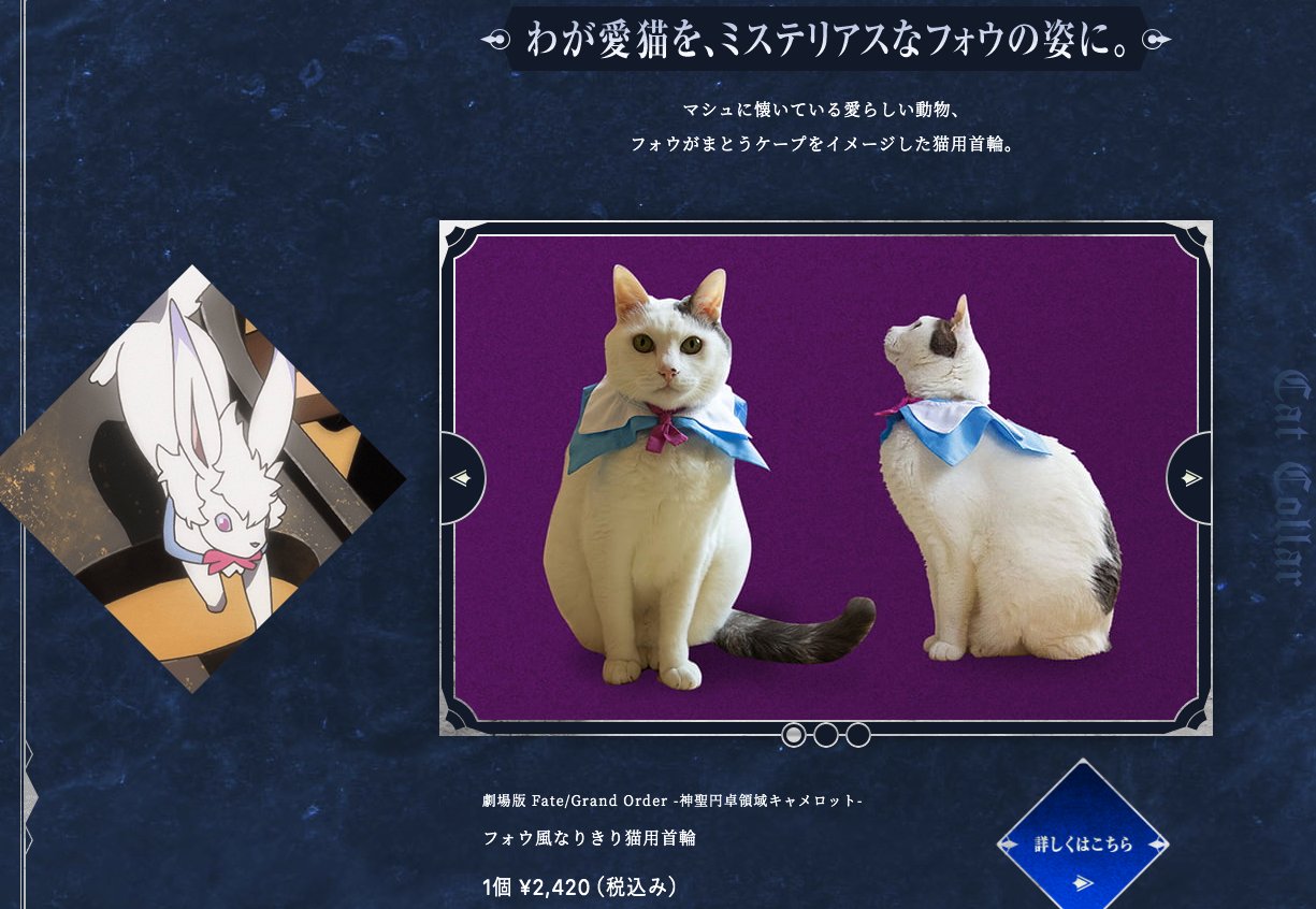 Fgo攻略班 Appmedia 劇場版キャメロット Felissimo のコラボグッズがめちゃくちゃ面白いです 現実の猫がフォウくんになれる首輪 水着バニ上ごっこができるロンゴミニアド傘 ガチャる時触媒を真ん中に置ける英霊召喚レジャーシート アーラシュの