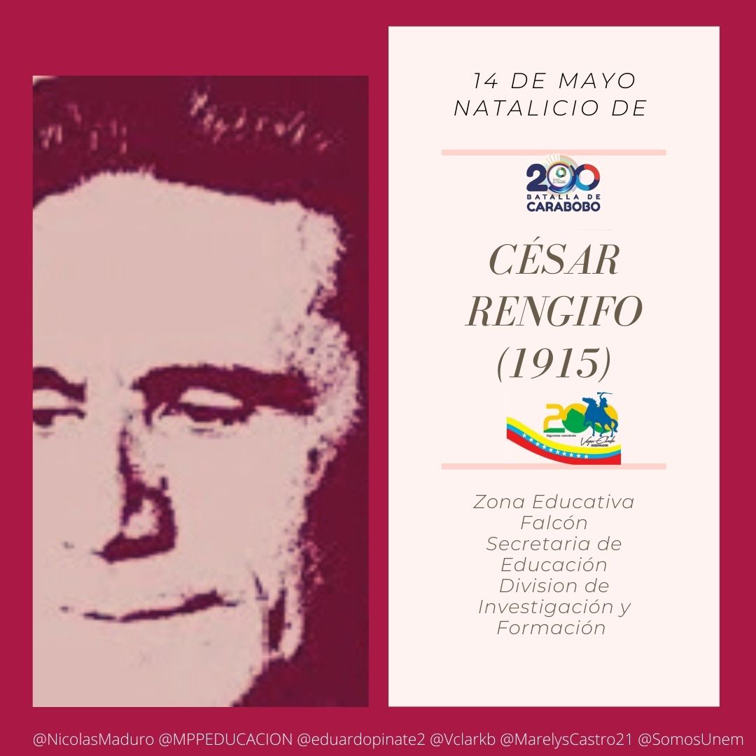 César Rengifo, pintor y dramaturgo nacido el 14 de mayo de 1915 en Caracas, plasmó en su obra el paso entre lo rural y el inicio de la Venezuela petrolera. 
<a href="/NicolasMaduro/">Nicolás Maduro</a>
.@MPPEDUCACION
.<a href="/SomosUnem/">SOMOS UNEM</a>
.<a href="/MarelysCastro21/">Marelys Castro Rodríguez</a>
.<a href="/Vclarkb/">Víctor Clark Boscán</a>
.<a href="/eduardopiate2/">eduardo piñate</a>
 .<a href="/RosangelaOrozco/">Rosangela Orozco</a>