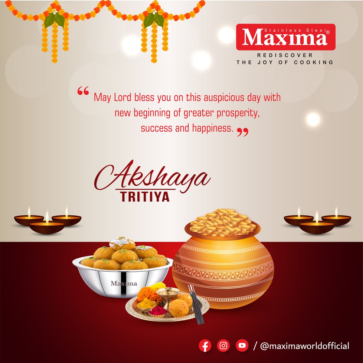 maximakitchen's tweet photo. May Lord bless you on this auspicious day of Akshaya Tritiya, May it be a new beginning of greater prosperity, success, and happiness. @maximaworldofficial wishing you a Happy Akshaya Tritiya
#akshayatritiya #marathi #beautiful #akshayatritiya #kerala #trending #maximaworld https://t.co/YX3Y3jV5SK
