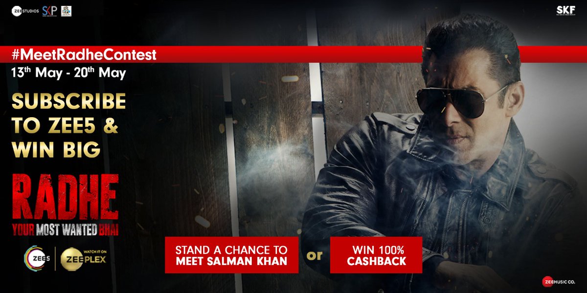 ZeeBanglaTv's tweet photo. #MeetRadheContest

ZEE5 ki commitment hai, subscribers will win big!
Buy ZEE5 Radhe Combo Offer, between 13th - 20th May, for a chance to win BIG - https://t.co/nrtpvpDlfo

🔴 8 lucky subscribers will meet @BeingSalmanKhan

🔴 499 subscribers will win 100% cashback, daily https://t.co/wMS1KvB68Q