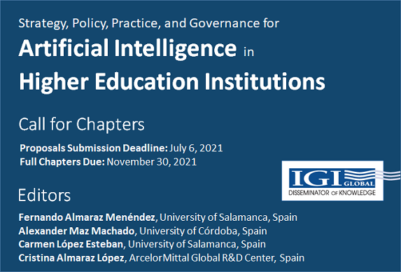 F_Almaraz's tweet photo. Estamos editando un libro sobre Inteligencia Artificial y Universidades. Os dejo aquí el Call for Chapters: https://t.co/pNI80KiLtt https://t.co/ECSgzfoLiE