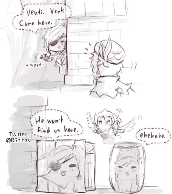 My first Windtrace event went like this.
Me (as Kaeya because he's fast) and Venti hid behind the domain which probably looks suspicious for 2 props to fit there
And Hunter Albedo, smarter than two of our brain cells combined, came straight up to catch us.
#原神 #GenshinImpact 