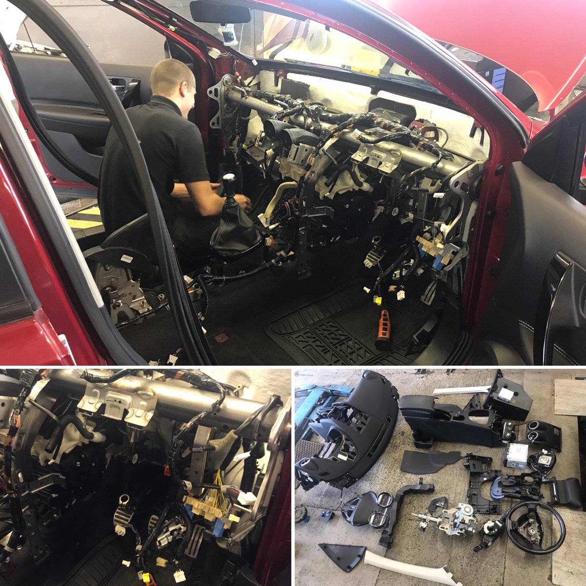 OrchardGarage's tweet photo. We’re having a week of big jobs!!

Here’s one of our technicians carry out an AC evaporator replacement yesterday at Park Road on a Nissan Qashqai. We’ve had to take the whole front out to access all of the components and then neatly arrange them ready to be reassembled! https://t.co/f04nUnwDn5