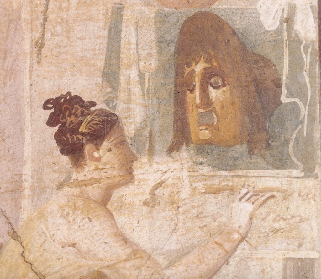 pompei79's tweet photo. Exhilarated to have just stumbled across this rare and glorious depiction of a woman in the act of writing in a fresco from Herculaneum.
The actor looks on a little disapprovingly but the expression on the face of the theatrical mask says it all. Just wonderful. #FrescoFriday https://t.co/riRS6Z1g6H