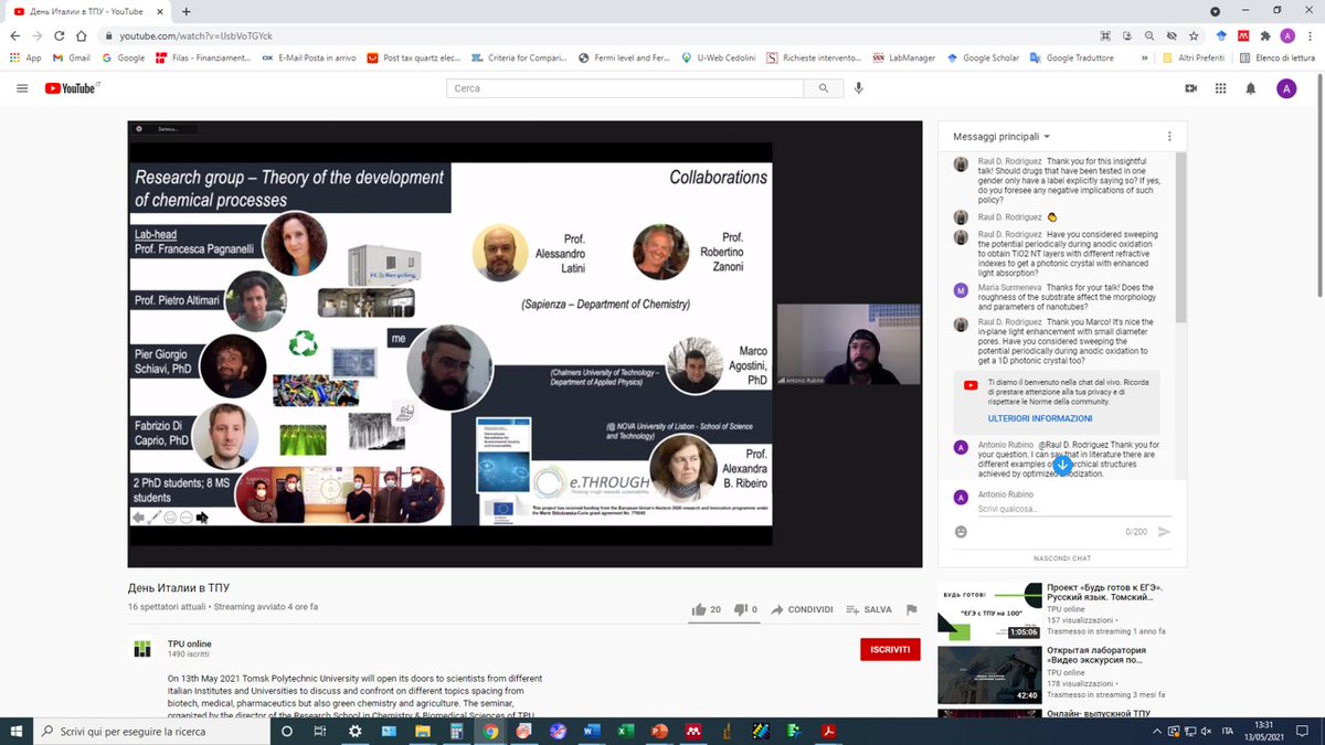 Within the webinars promoted by the Research School of Chemistry and Applied Biomedical Sciences, Tomsk Polytechnic University, A. Rubino talked about his <a href="/eTHROUGHproject/">e.THROUGH</a> collaborations &amp; the book Eds. by <a href="/Alex_B_Ribeiro/">Alexandra Ribeiro</a> &amp; MNV Prasad on Electrokinetics (t.ly/Ltyc)!