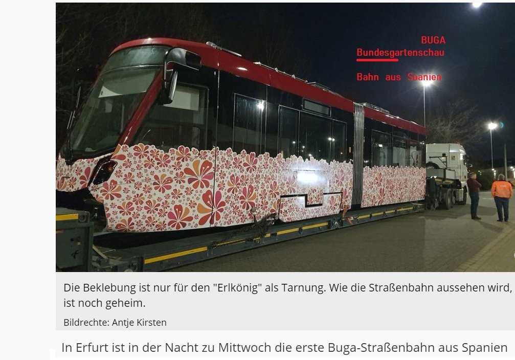 berlbra's tweet photo. National - Überregional - Bundesschau
Bundesgartenschau ?

Spanien lieferte Bahn dazu
https://t.co/4As6tGEt83
UnsereHeimat lernte die Bahn schon auf der Fahrt kennen
"Tram war 5  Tage lang mehr als 1.000 Kilometer von Valencia bis Erfurt unterwegs"
Screenshot
ESP Rot für die BUGA https://t.co/tYr7PUIHVK