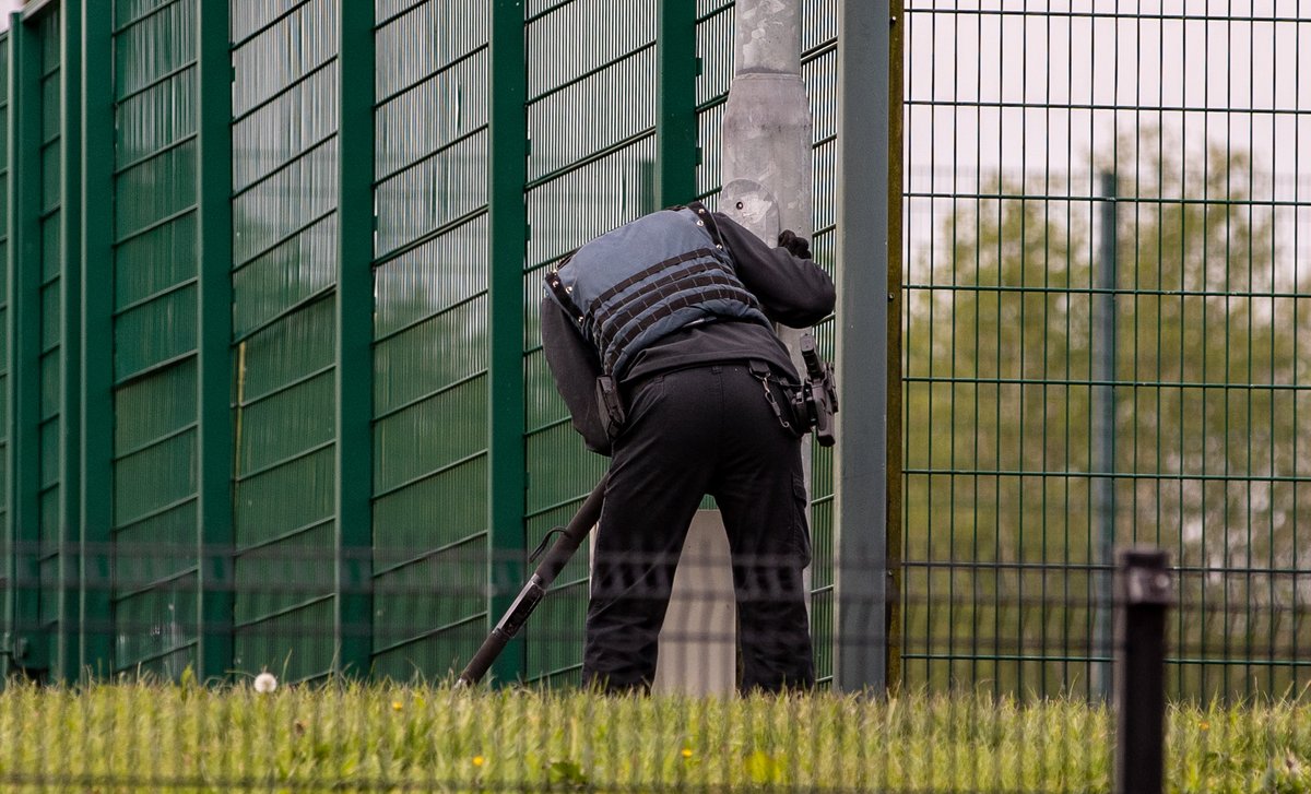 Kscott_94's tweet photo. ATO are now sweeping the grounds of Finaghy Primary School in south Belfast. The operation follows a telephone bomb warning to Crimestoppers with the caller claiming that a bomb left in the vicinity of the school. @BelTel The school remains closed. https://t.co/3KyUpHz4JJ