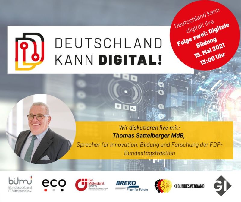 Die Pandemie hat die Defizite im Bereich der digitalen Bildung offengelegt. Welches Update braucht das Bildungssystem? Diskutieren Sie mit uns und u. a. <a href="/th_sattelberger/">Thomas Sattelberger</a>, <a href="/katrin_staffler/">Katrin Staffler</a>, <a href="/sidonie_krug/">Sidonie Krug</a>: ⏰ | 19. Mai | 13 Uhr 👉: lnkd.in/ew9VbEP #Bildung #homeschooling