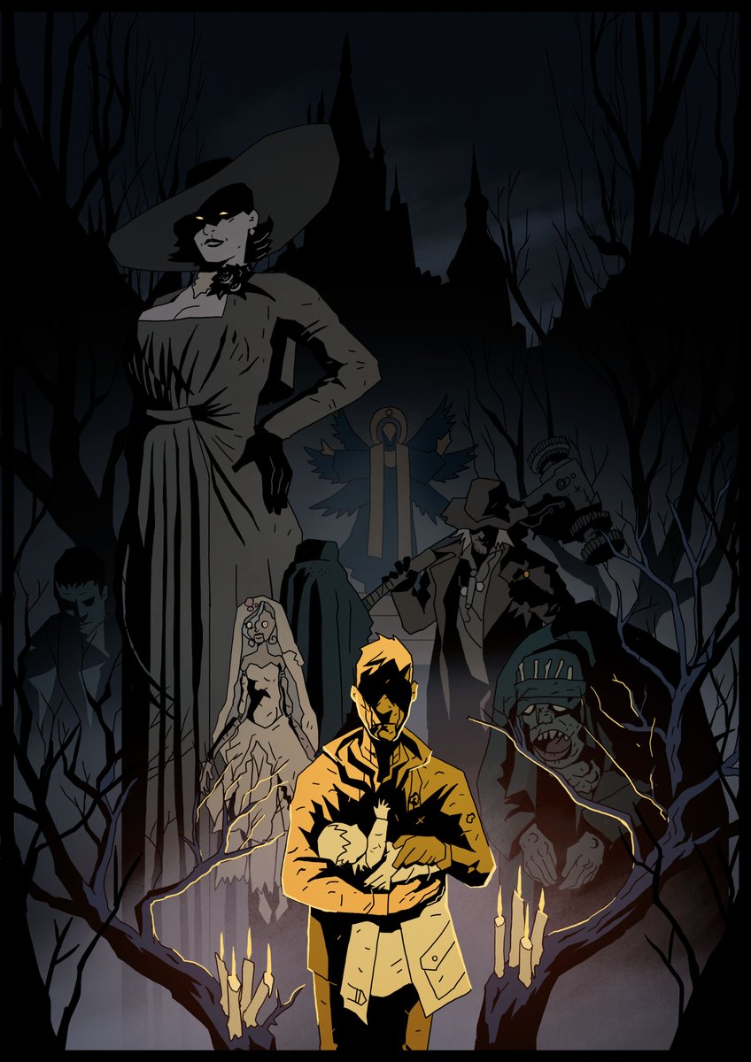 Having completed #REVillage I wanted to make this little fanart poster. The game is so much fun and dripping with atmosphere and character.
Geting the colours just right in this piece was a challenge, but a fun one none the less.