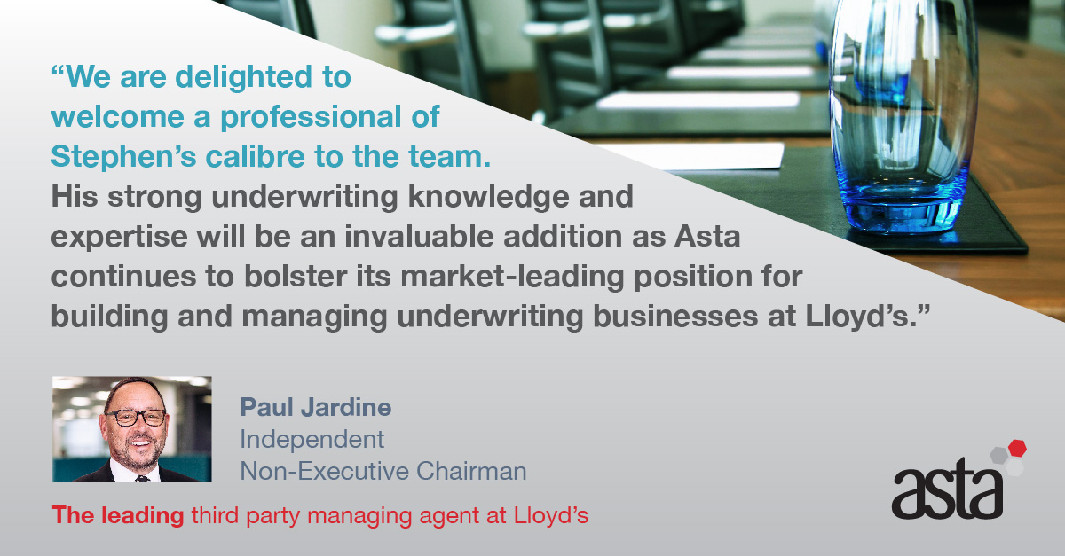 We welcome Stephen Redmond to our Managing Agency board as Independent Non-Executive Director. #leadership #lloydsoflondon #TheAstaAdvantage