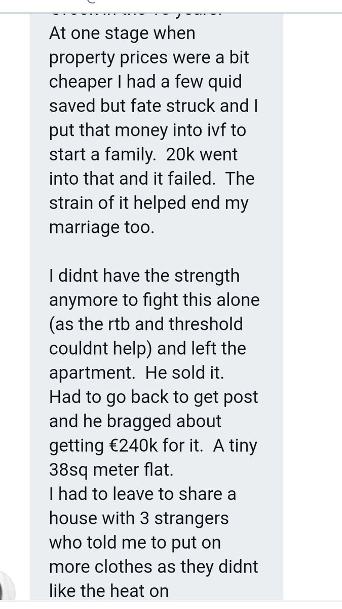 RoryHearneGaffs's tweet photo. Utterly heart breaking:
"I'm 45.. in a rented flat for over 10 yrs &amp; landlord wanted to inc rent from 1100 to 1600..really struggling..explained to him the limit for rent was 4% p.a.  His said "I dont give a f*** I'll sell if you don't pay it."
#Endhousingcrisis #HomeAHumanRight https://t.co/MCbkta8JdN