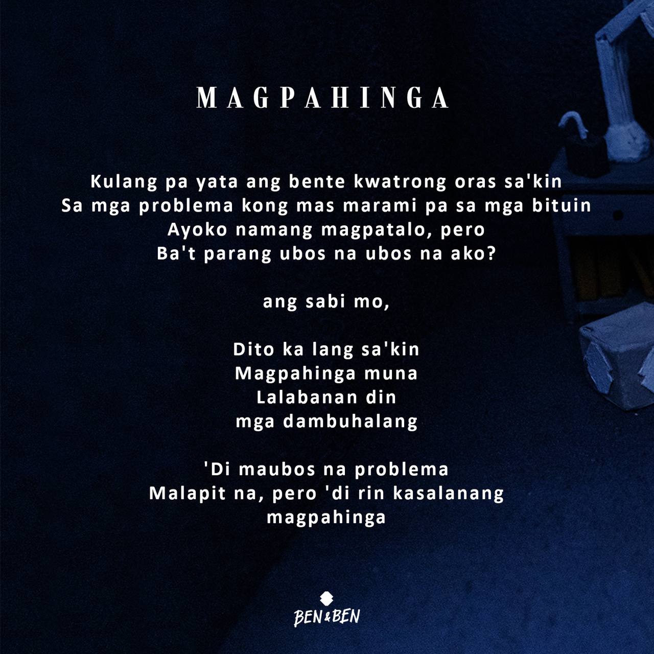 Ben&Ben on Twitter "here are the words to "Magpahinga". share to whoever needs it. watch the