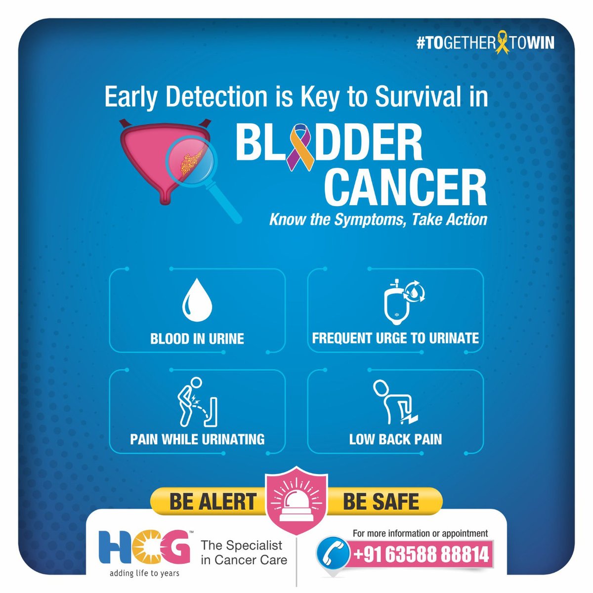 Staying one step ahead of bladder cancer is the key to surviving it. Individuals with the above-mentioned risk factors need to be extra vigilant. 

For information or appointment, call +91 63588 88814. 

#HCGCancerCentre #BladderCancer #BladderHealth #BladderCancerAwareness