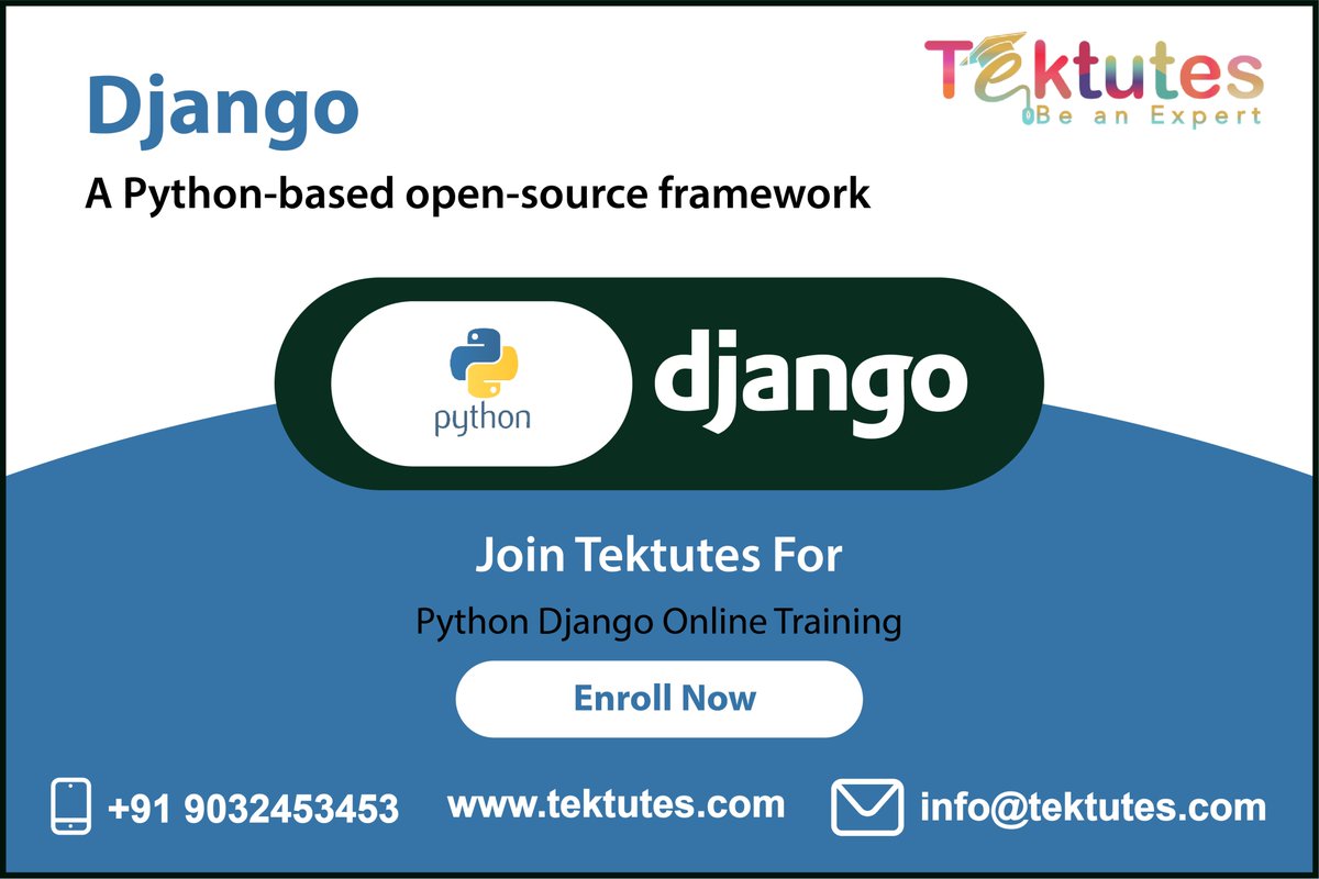 Tektutes's tweet image. It is specifically designed to handle database-driven websites. By completing our Python Django online training program & certification you can reach your career goals in Python.
For Free Live Demo Register Here: forms.gle/cZJe44NcqML9SE…
#advancedpythontrainingonline #pythononline